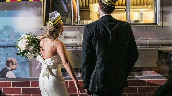 Bride and Groom ordering food from Waffle House food truck