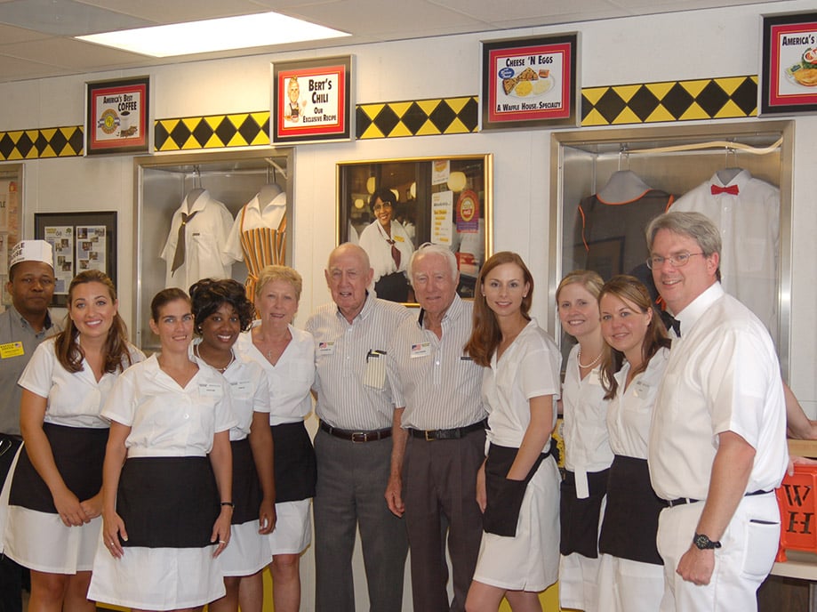 Joe Rogers Sr and Tom Forkner with Waffle House employees